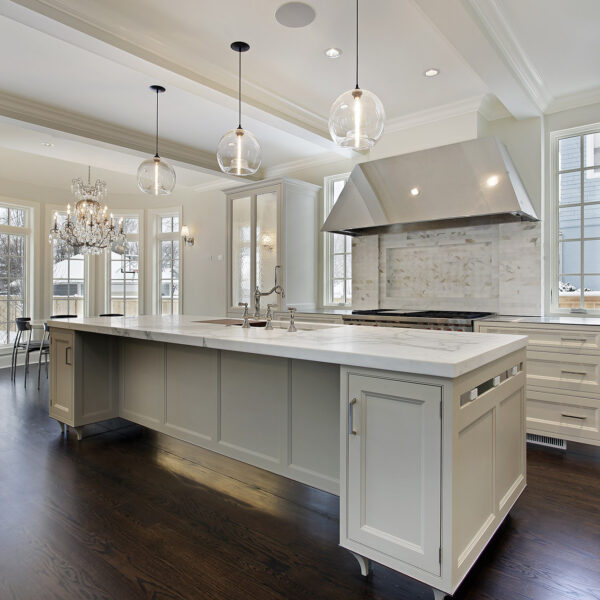 Modern kitchen in new construction home with island